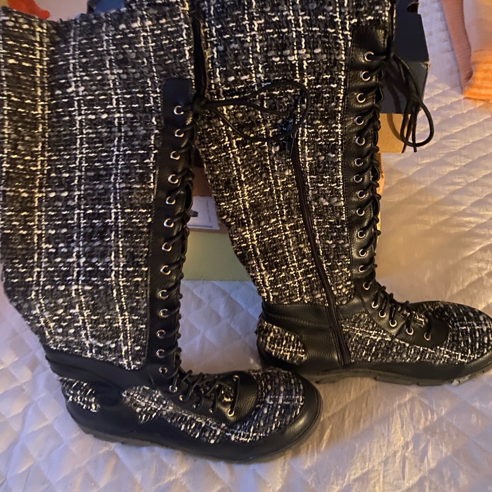 Chase and Chloe black tweed long boots size 10